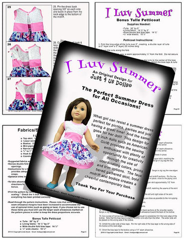 Just 4 Us Dolls 18 Inch Modern I Luv Summer 18" Doll Clothes Pattern Pixie Faire