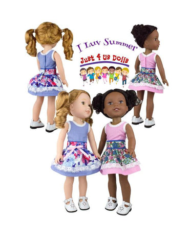 Just 4 Us Dolls WellieWishers I Luv Summer 14.5" Doll Clothes Pattern Pixie Faire