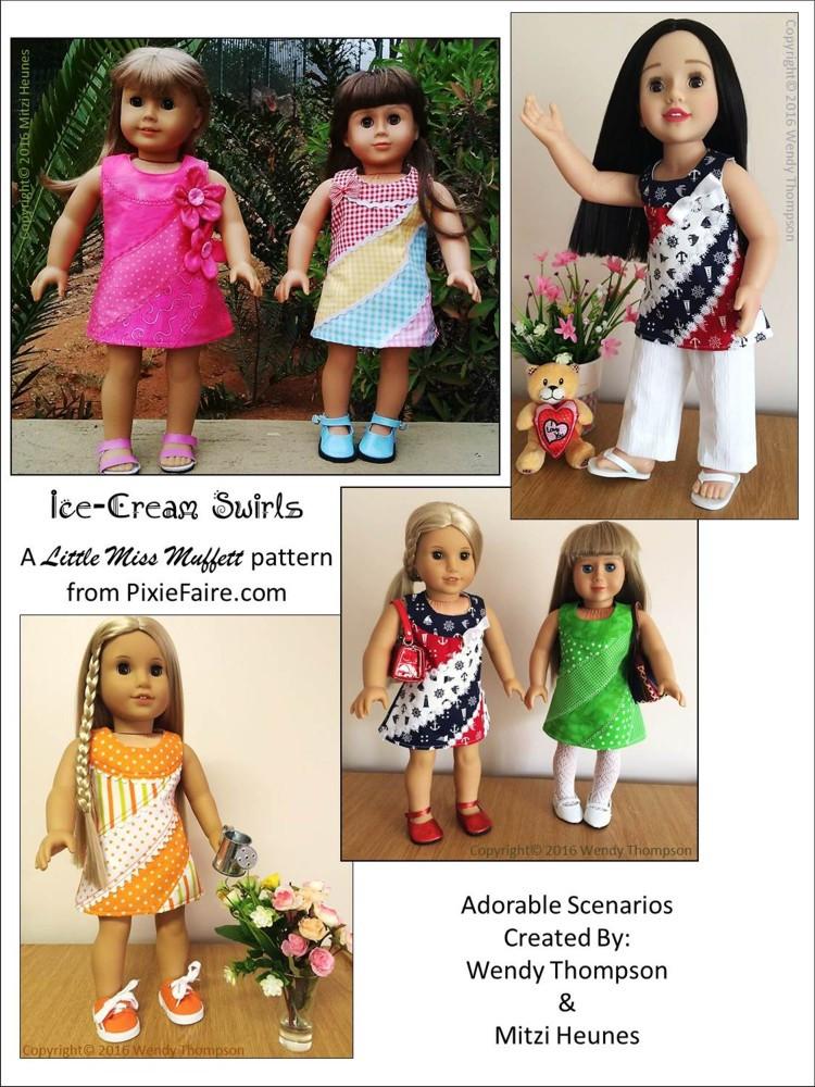 Little Miss Muffett 18 Inch Modern Ice-Cream Swirls 18" Doll Clothes Pattern Pixie Faire