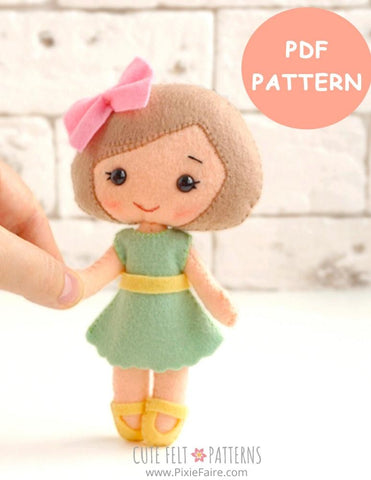 Cute Felt Patterns Hand Sewing Ida 6" Felt Doll Hand Sewing Pattern Pixie Faire