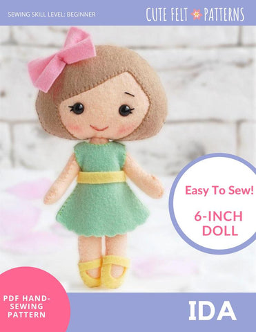 Cute Felt Patterns Hand Sewing Ida 6" Felt Doll Hand Sewing Pattern Pixie Faire