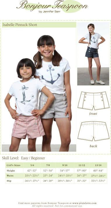 Bonjour Teaspoon Girls Isabelle Pintuck Short Pattern for Girls Pixie Faire