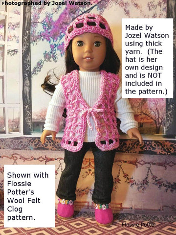 Flossie Potter Crochet 1970s Winging-It Crocheted Vest 18” Doll Crochet Pattern Pixie Faire