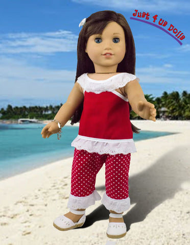 Just 4 Us Dolls 18 Inch Modern Lilly’s Lacy Top, Shorts, & Capris 18" Doll Clothes Pattern Pixie Faire