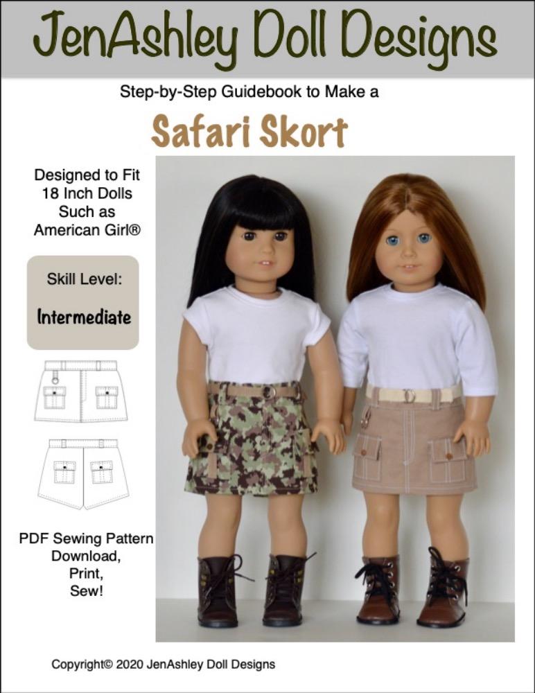 Jen Ashley Doll Designs Safari Skort Doll Clothes Pattern 18 inch American Girl Dolls jen-ashley-doll-designs-safari-skort-doll-clothes-pattern-18-inch-american-girl-dolls