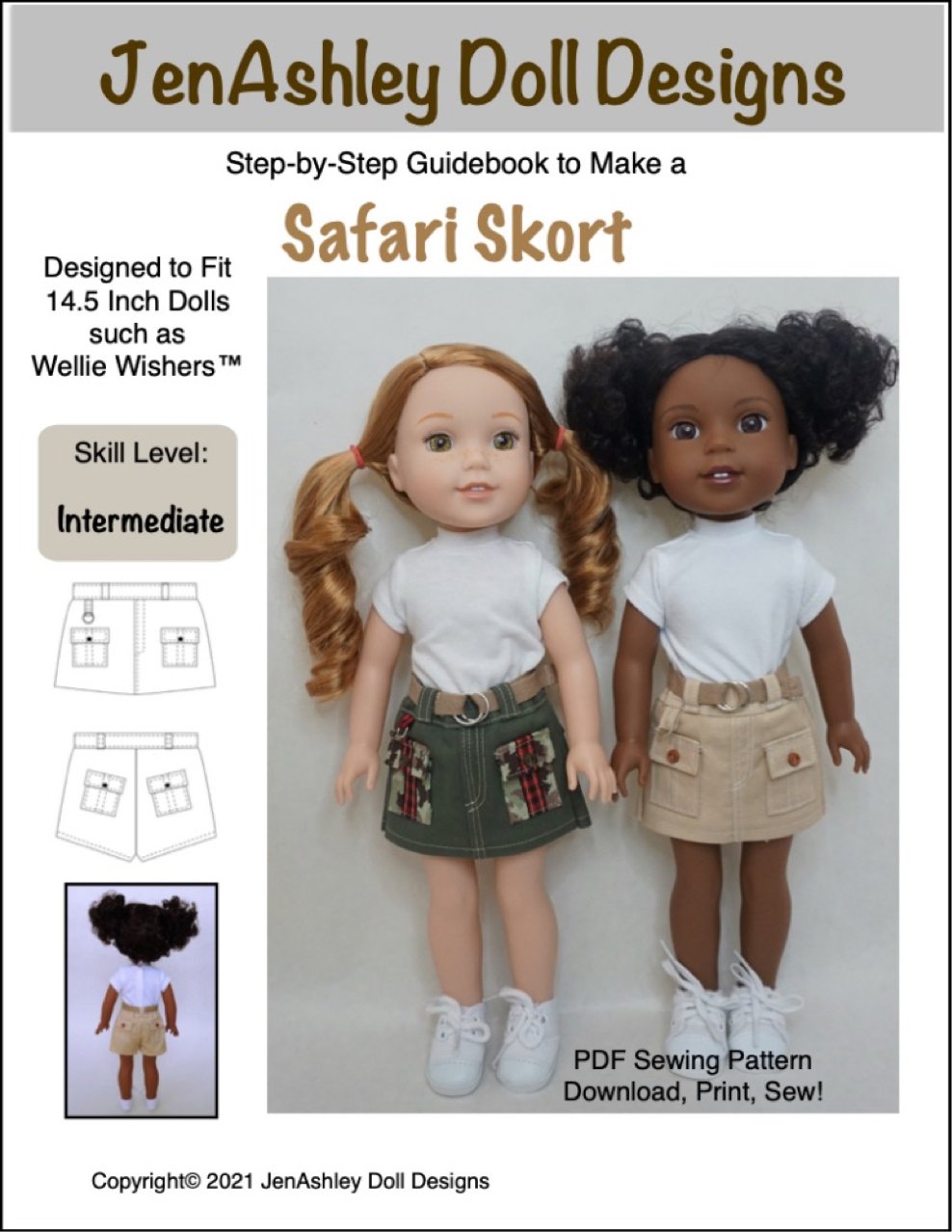 Jen Ashley Doll Designs WellieWishers Safari Skort 14.5" Doll Clothes Pixie Faire