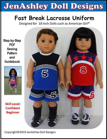 Jen Ashley Doll Designs 18 Inch Modern Fast Break Lacrosse Uniform 18" Doll Clothes Pattern Pixie Faire