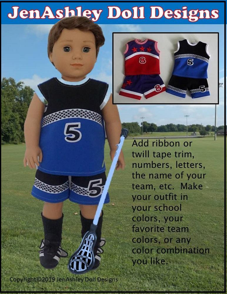 Jen Ashley Doll Designs 18 Inch Modern Fast Break Lacrosse Uniform 18" Doll Clothes Pattern Pixie Faire