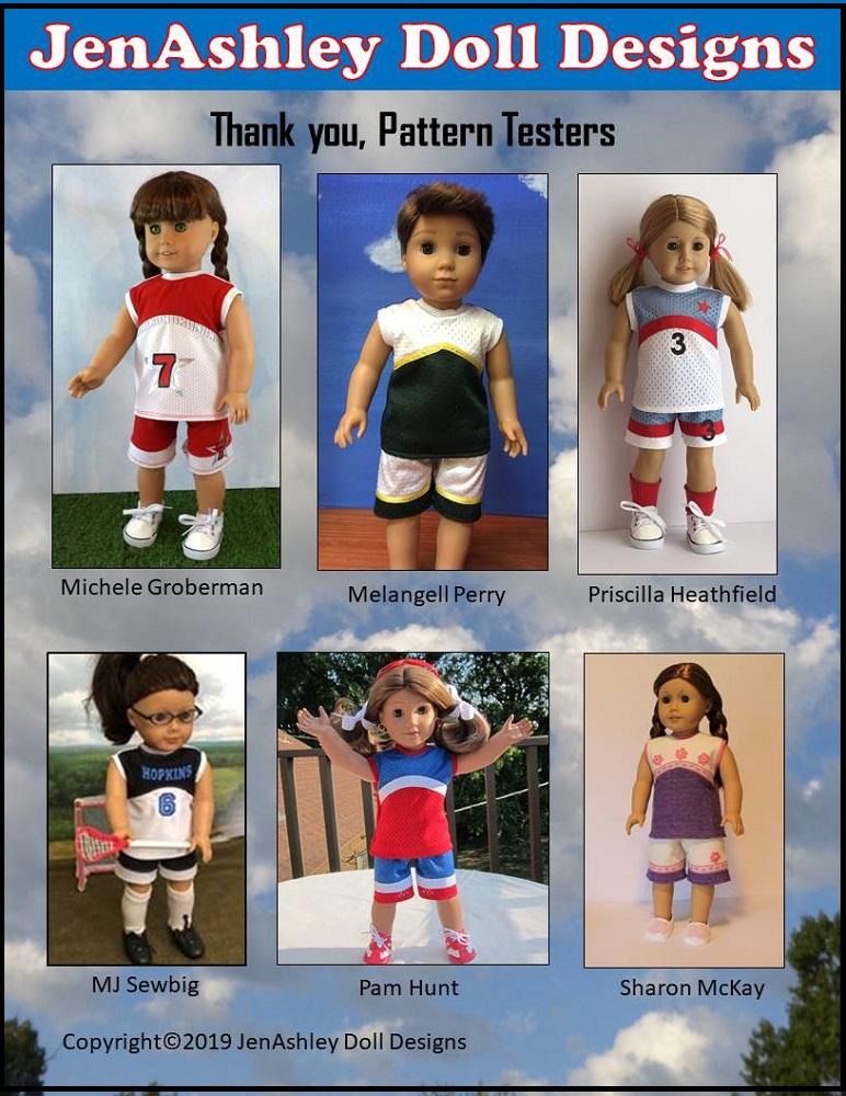 Jen Ashley Doll Designs 18 Inch Modern Fast Break Lacrosse Uniform 18" Doll Clothes Pattern Pixie Faire
