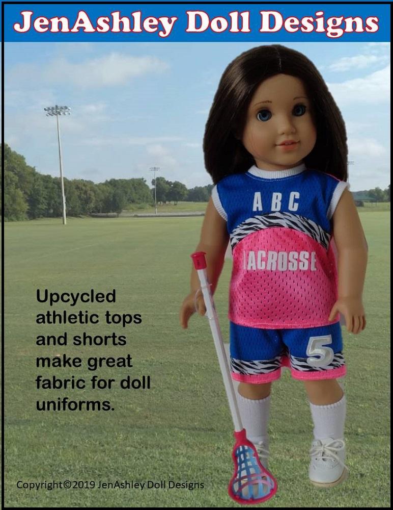 Jen Ashley Doll Designs 18 Inch Modern Fast Break Lacrosse Uniform 18" Doll Clothes Pattern Pixie Faire