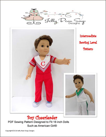 Jelly Bean Soup Designs 18 inch Boy Doll Boy Cheerleader 18" Doll Clothes Pattern Pixie Faire