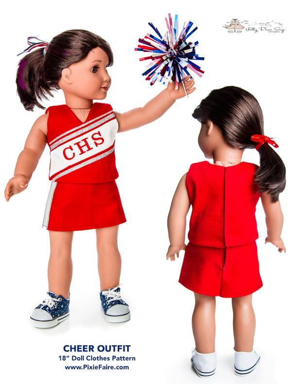 Jelly Bean Soup Designs 18 Inch Modern Cheer Outfit 18" Doll Clothes Pattern Pixie Faire