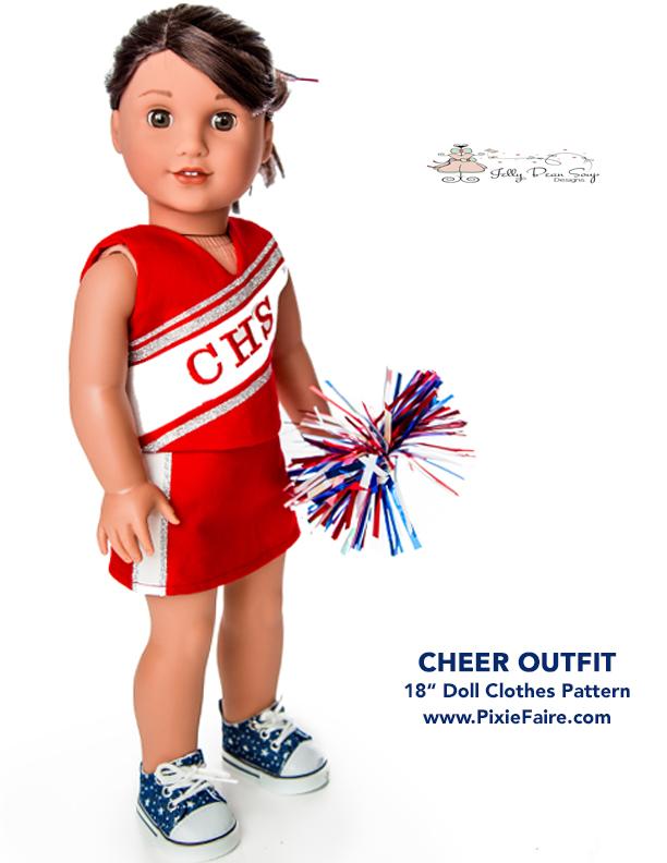 Jelly Bean Soup Designs 18 Inch Modern Cheer Outfit 18" Doll Clothes Pattern Pixie Faire