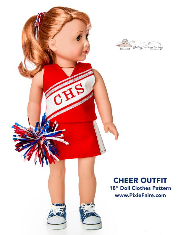 Jelly Bean Soup Designs 18 Inch Modern Cheer Outfit 18" Doll Clothes Pattern Pixie Faire