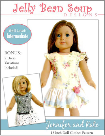 Jelly Bean Soup Designs 18 Inch Modern Jennifer and Kate 18" Doll Clothes Pattern Pixie Faire