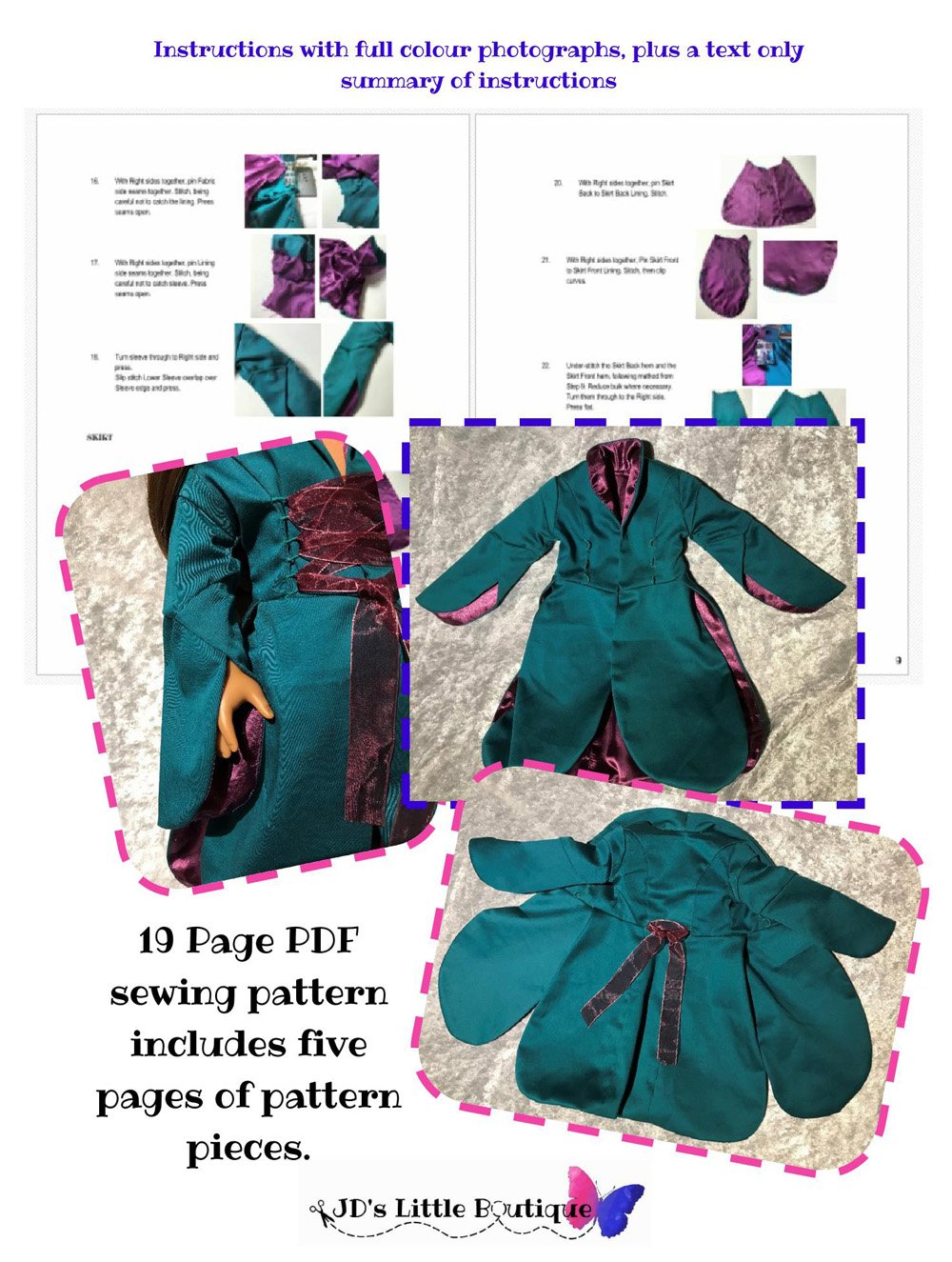 JD's Little Boutique 18 Inch Modern Chase Coat 18" Doll Clothes Pattern Pixie Faire
