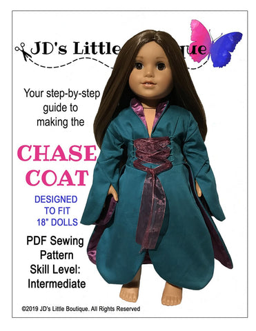 JD's Little Boutique 18 Inch Modern Chase Coat 18" Doll Clothes Pattern Pixie Faire