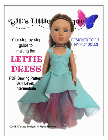JD's Little Boutique WellieWishers Lettie Dress 14" - 14.5" Doll Clothes Pattern Pixie Faire