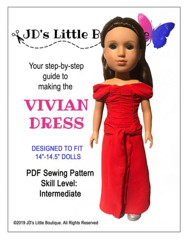 JD's Little Boutique WellieWishers Vivian Dress 14" - 14.5" Doll Clothes Pattern Pixie Faire