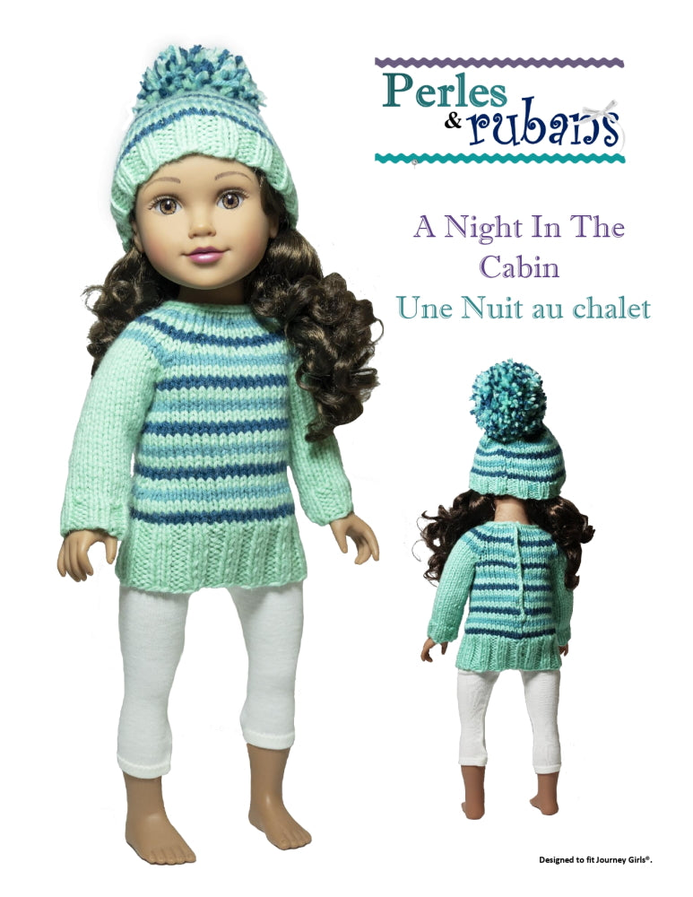 Perles & Rubans Knitting A Night in the Cabin Doll Clothes Knitting Pattern for 18" SLIM dolls such as Journey Girls Pixie Faire