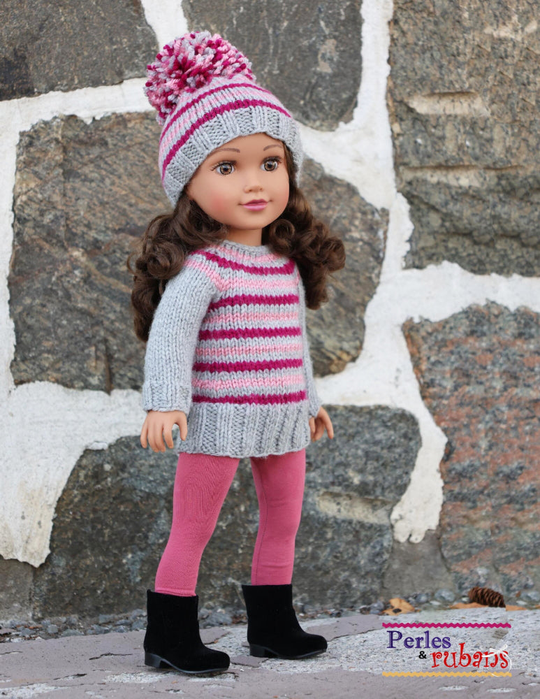 Perles & Rubans Knitting A Night in the Cabin Doll Clothes Knitting Pattern for 18" SLIM dolls such as Journey Girls Pixie Faire
