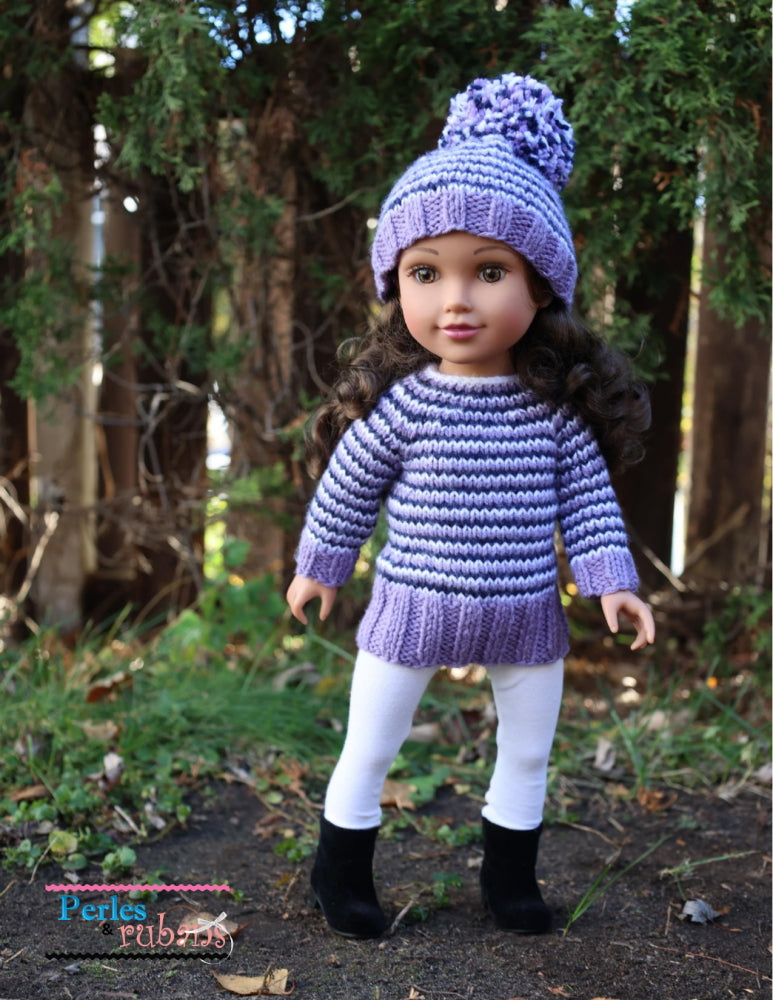 Perles & Rubans Knitting A Night in the Cabin Doll Clothes Knitting Pattern for 18" SLIM dolls such as Journey Girls Pixie Faire