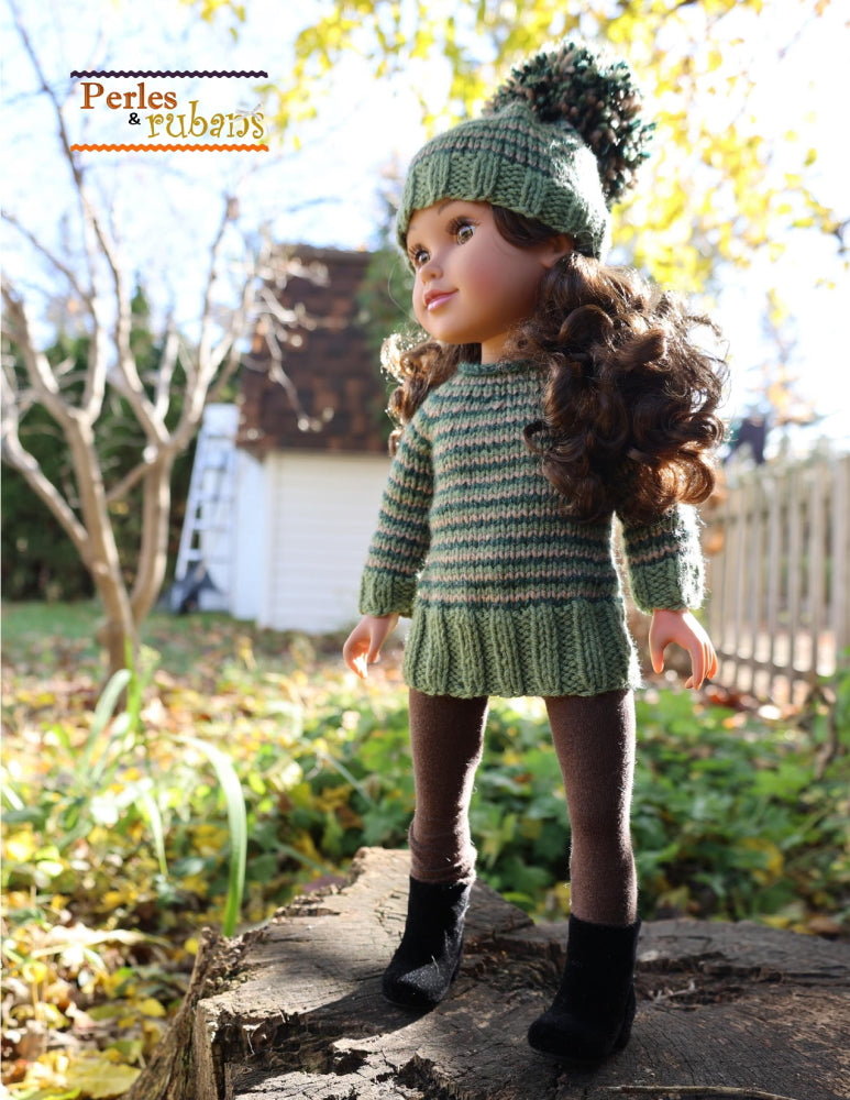 Perles & Rubans Knitting A Night in the Cabin Doll Clothes Knitting Pattern for 18" SLIM dolls such as Journey Girls Pixie Faire