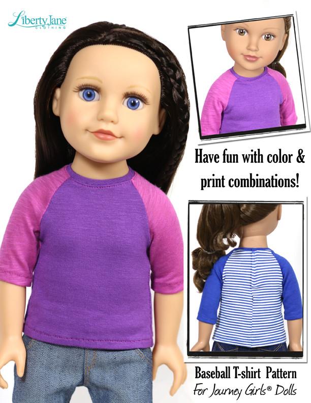 Liberty Jane Journey Girl Baseball T-Shirt Pattern for Journey Girls Dolls Pixie Faire