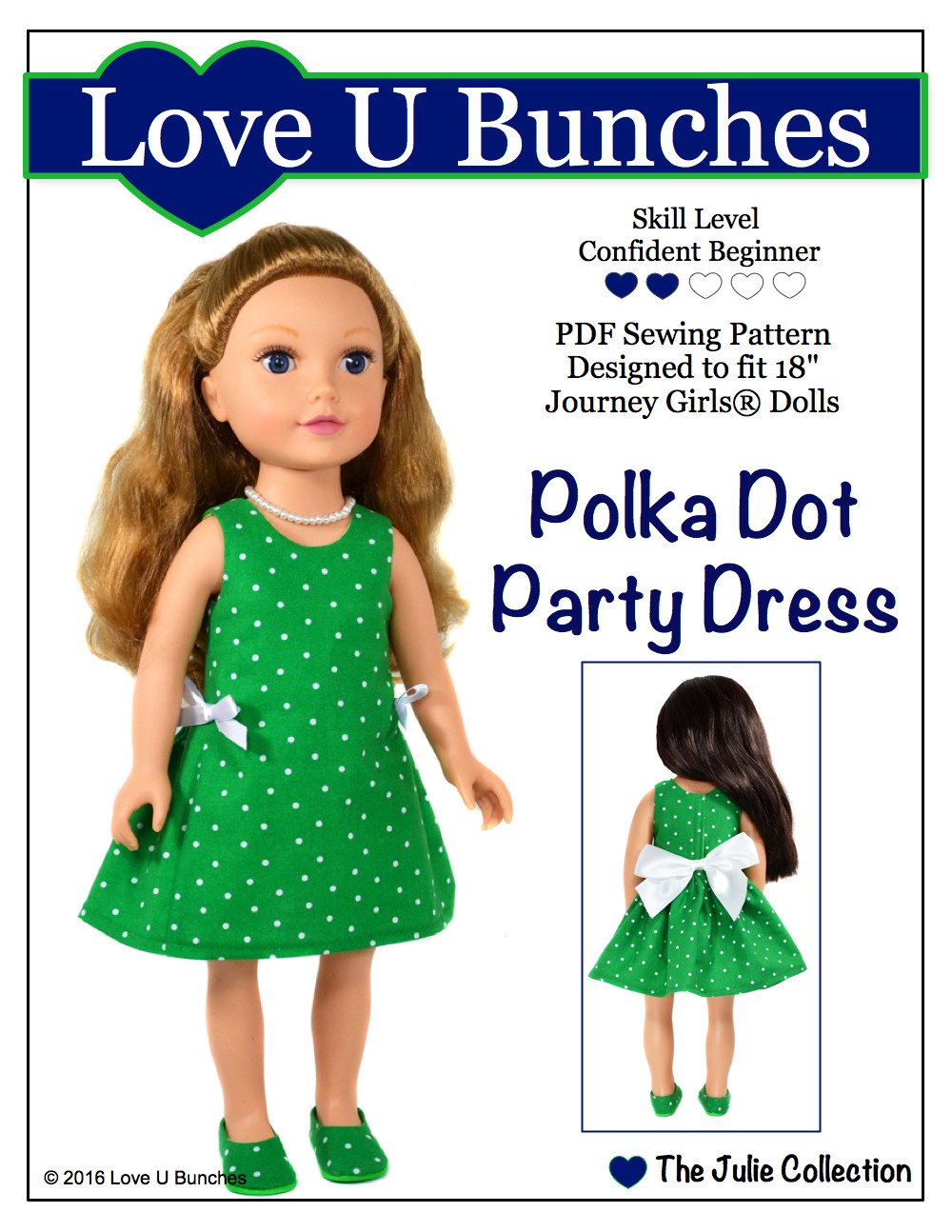Love U Bunches Polka Dot Party Dress Doll Clothes Pattern for Journey Girls Dolls