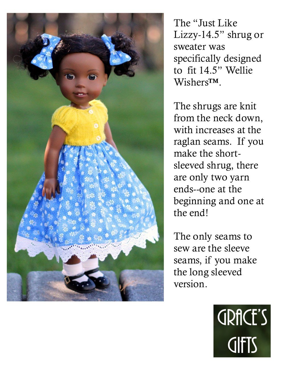 Grace's Gifts WellieWishers Just Like Lizzy Knitting Pattern for 14.5" Dolls Pixie Faire