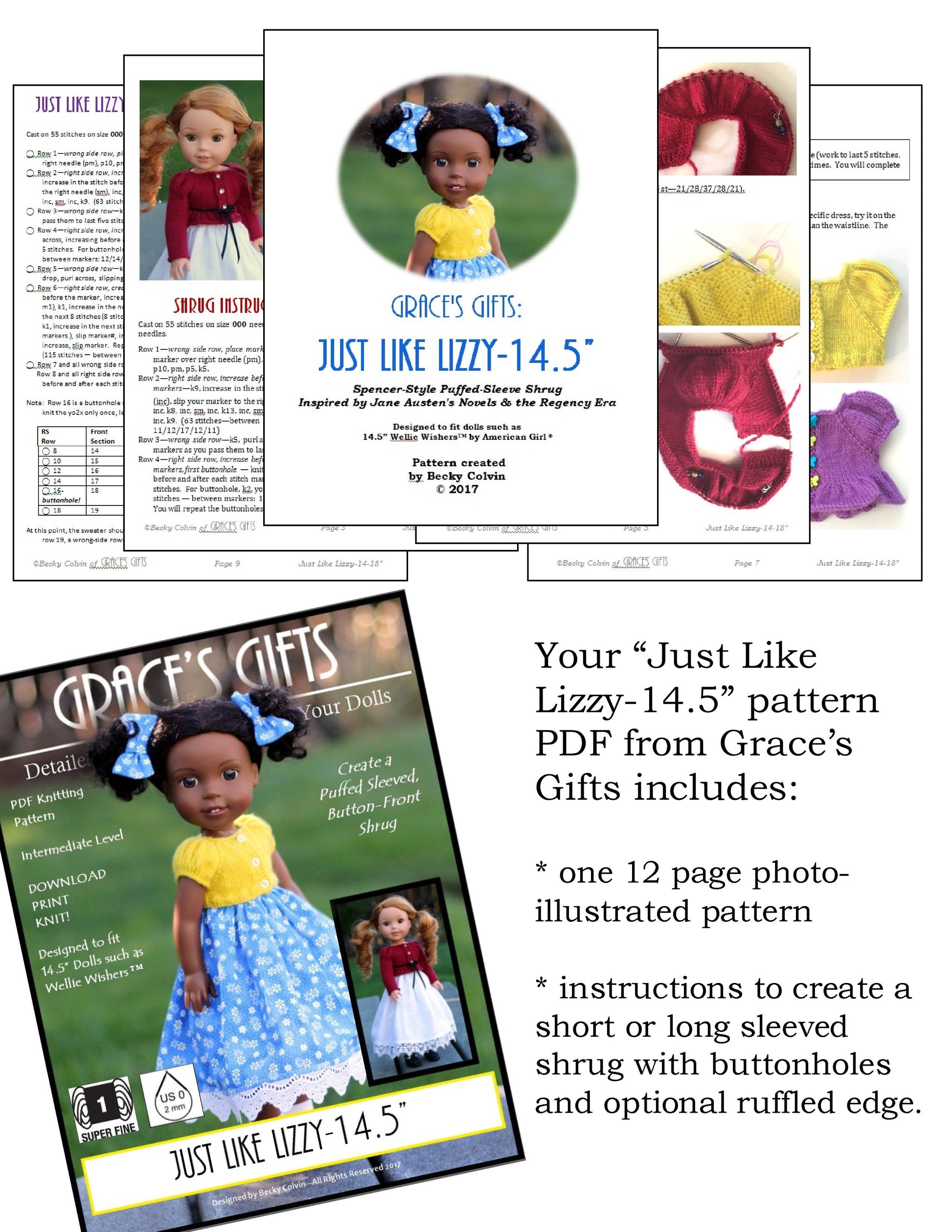 Grace's Gifts WellieWishers Just Like Lizzy Knitting Pattern for 14.5" Dolls Pixie Faire