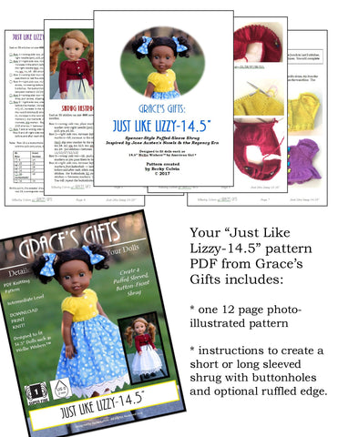 Grace's Gifts WellieWishers Just Like Lizzy Knitting Pattern for 14.5" Dolls Pixie Faire