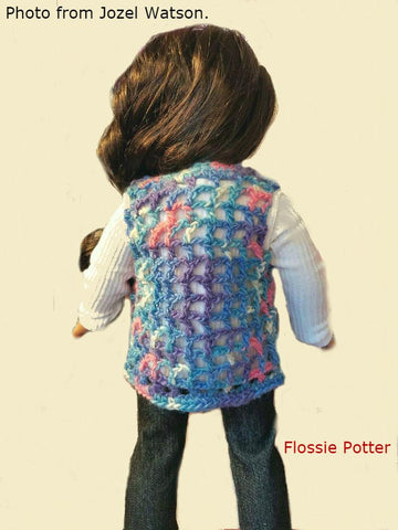 Flossie Potter Crochet 1970s Winging-It Crocheted Vest 18” Doll Crochet Pattern Pixie Faire