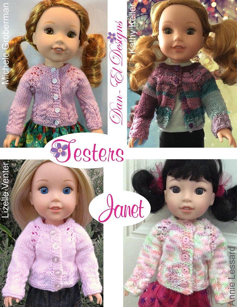 Dan-El Designs WellieWishers Janet Cardigan Sweater 14.5" Doll Knitting Pattern Pixie Faire