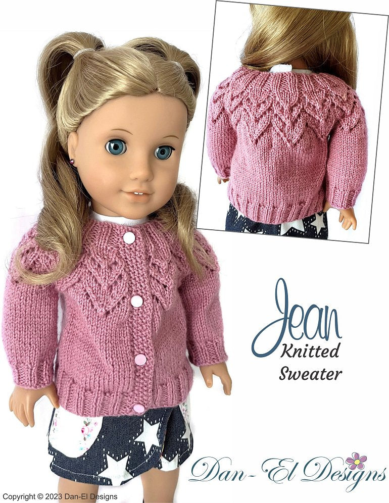 Dan-El Designs Knitting Jean Sweater 18" Doll Clothes Knitting Pattern Pixie Faire