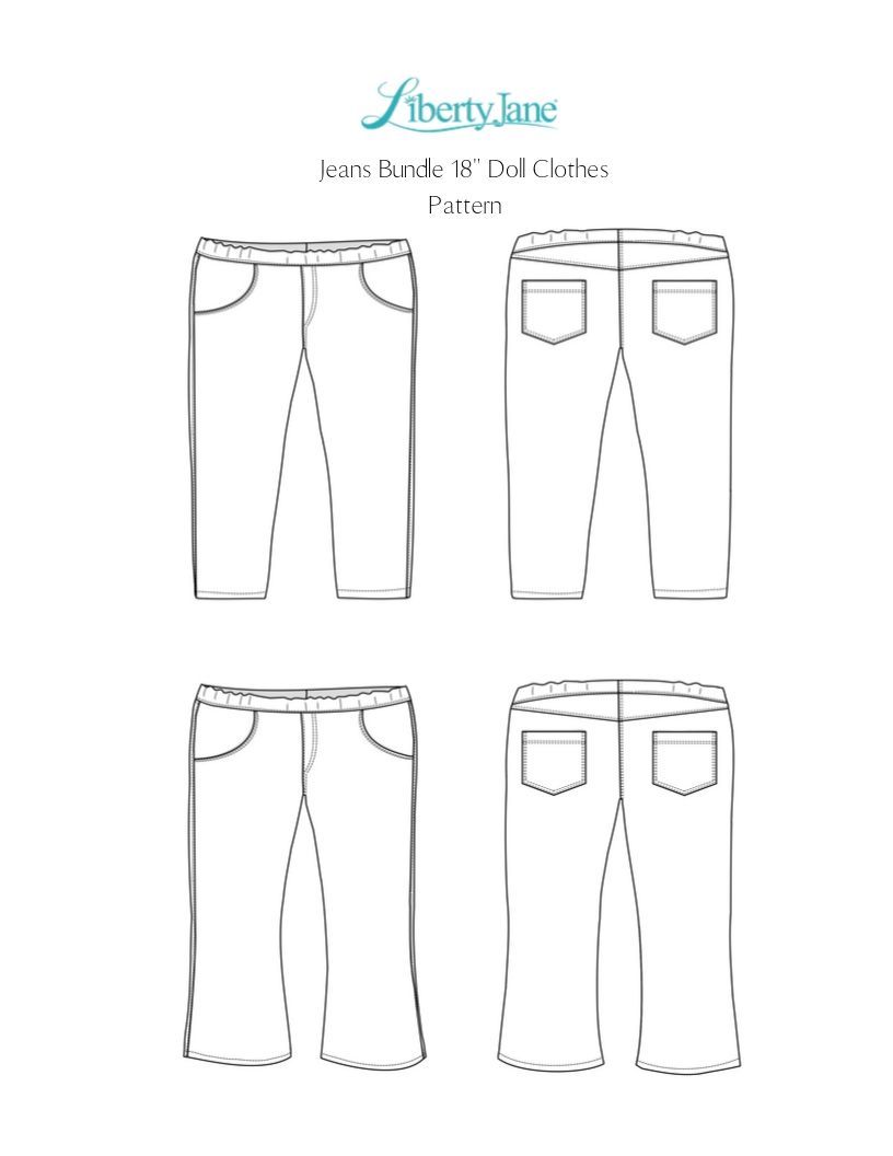 Liberty Jane 18 Inch Modern Jeans Bundle 18" Doll Clothes Pattern Pixie Faire