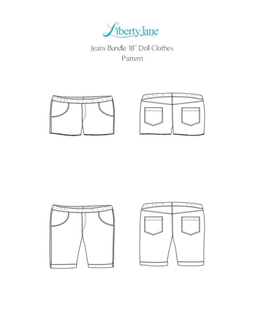 Jeans Bundle 18 inch Doll Clothes Pattern PDF Download