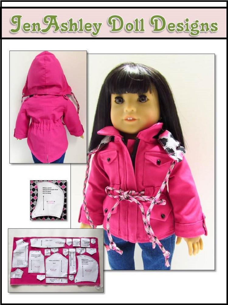 Jen Ashley Doll Designs 18 Inch Modern Jen's Military Jacket 18" Doll Clothes Pattern Pixie Faire