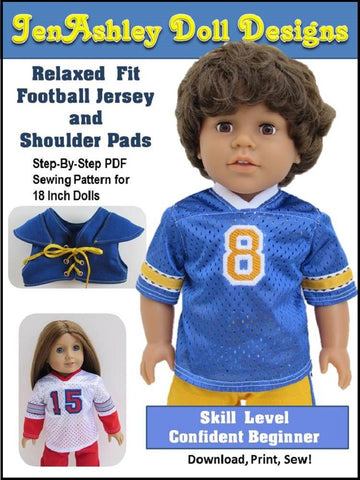 Jen Ashley Doll Designs 18 Inch Modern Relaxed Fit Football Jersey and Shoulder Pads 18" Doll Clothes Pixie Faire