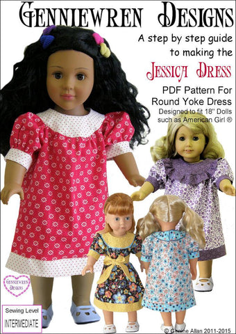 Genniewren 18 Inch Modern Jessica Round Yoke Dress 18" Doll Clothes Pattern Pixie Faire