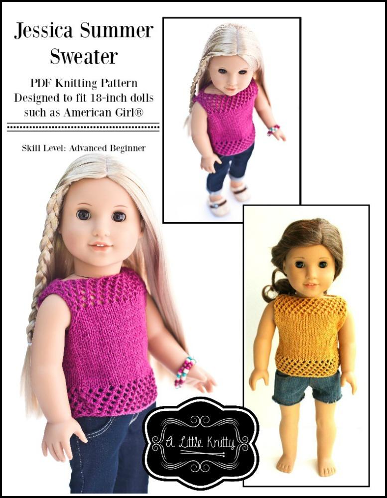 A Little Knitty Knitting Jessica Summer Sweater 18" Doll Clothes Knitting Pattern Pixie Faire