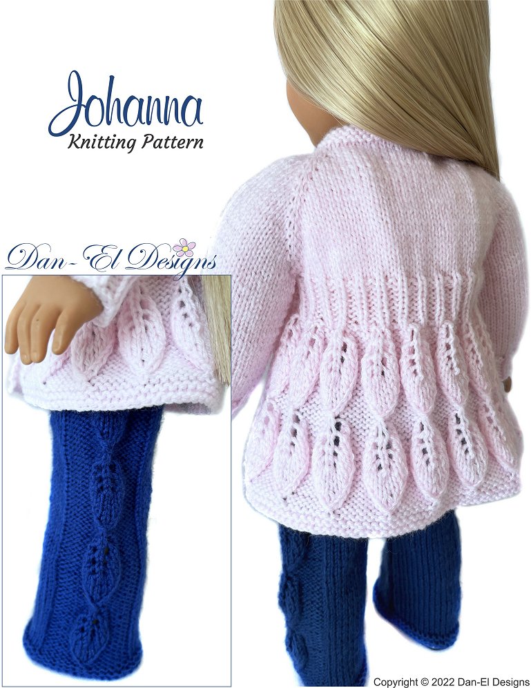 Dan-El Designs Knitting Johanna Knitted Jacket and Pants 18 inch Doll Clothes Knitting Pattern Pixie Faire