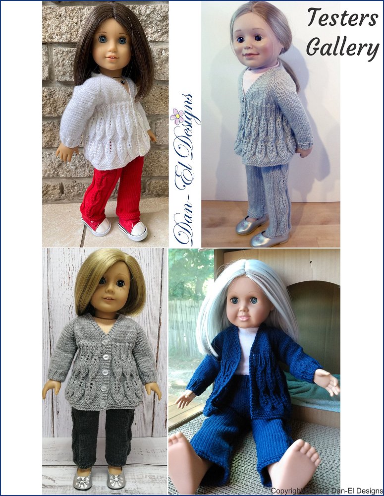 Dan-El Designs Knitting Johanna Knitted Jacket and Pants 18 inch Doll Clothes Knitting Pattern Pixie Faire