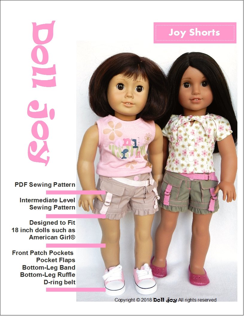 Doll Joy 18 Inch Modern Joy Shorts 18" Doll Clothes Pattern Pixie Faire
