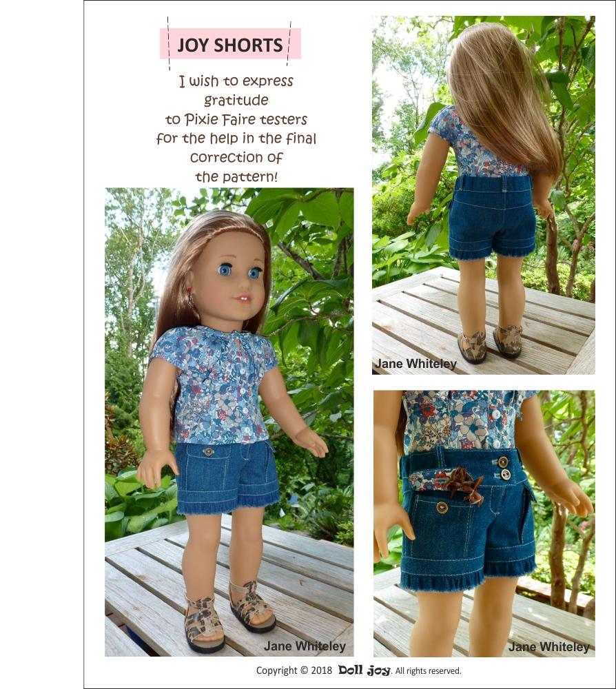 Doll Joy 18 Inch Modern Joy Shorts 18" Doll Clothes Pattern Pixie Faire