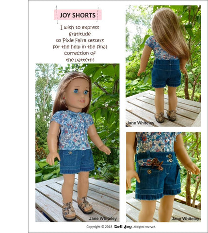 Doll Joy 18 Inch Modern Joy Shorts 18" Doll Clothes Pattern Pixie Faire
