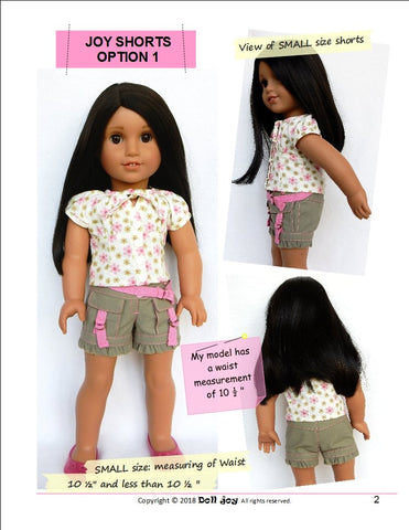 Doll Joy 18 Inch Modern Joy Shorts 18" Doll Clothes Pattern Pixie Faire