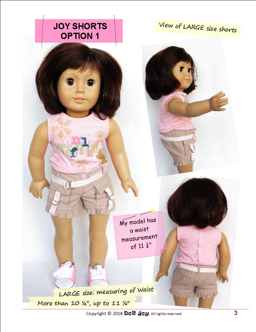 Doll Joy 18 Inch Modern Joy Shorts 18" Doll Clothes Pattern Pixie Faire