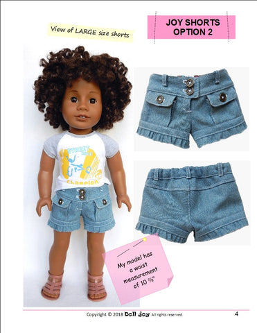 Doll Joy 18 Inch Modern Joy Shorts 18" Doll Clothes Pattern Pixie Faire