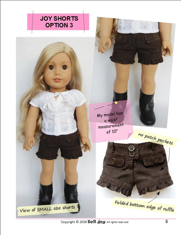 Doll Joy 18 Inch Modern Joy Shorts 18" Doll Clothes Pattern Pixie Faire